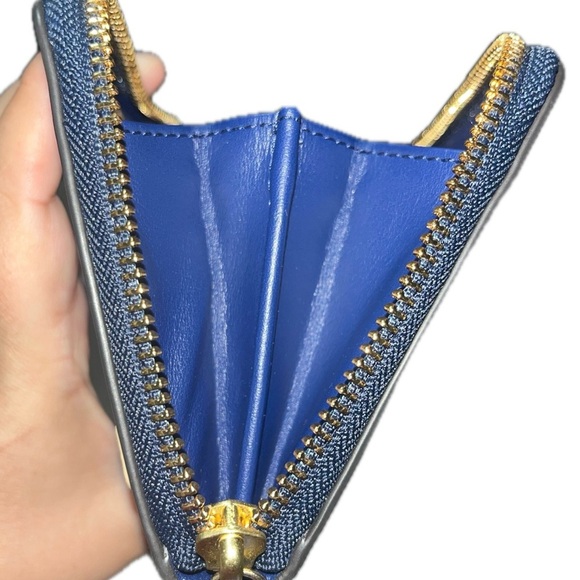 Tory Burch Peace Zip Continental Leather Wallet Navy Sea Retro Love Design - Picture 11 of 12